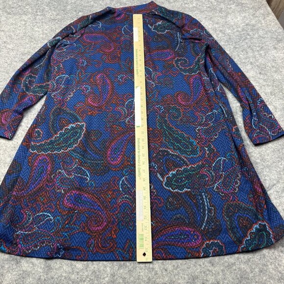 Susan Graver Cardigan Womens Plus 1X Blue Red Paisley Open Duster Stretch - Picture 6 of 10